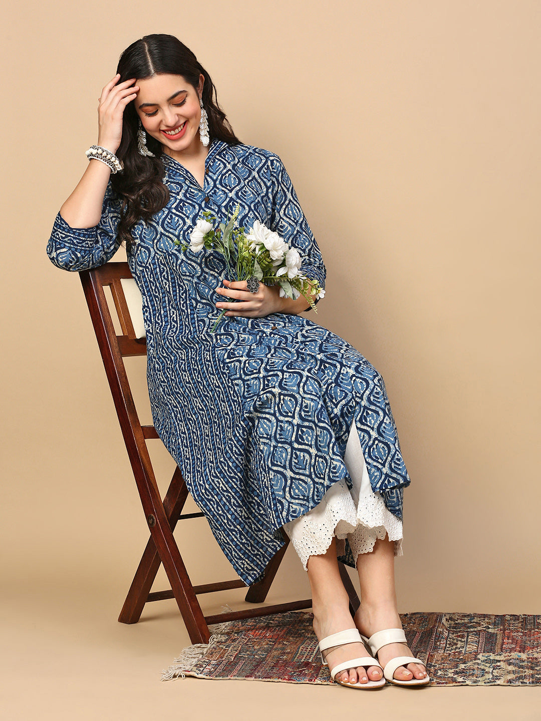 Women Blue Graphic A Line Kurta