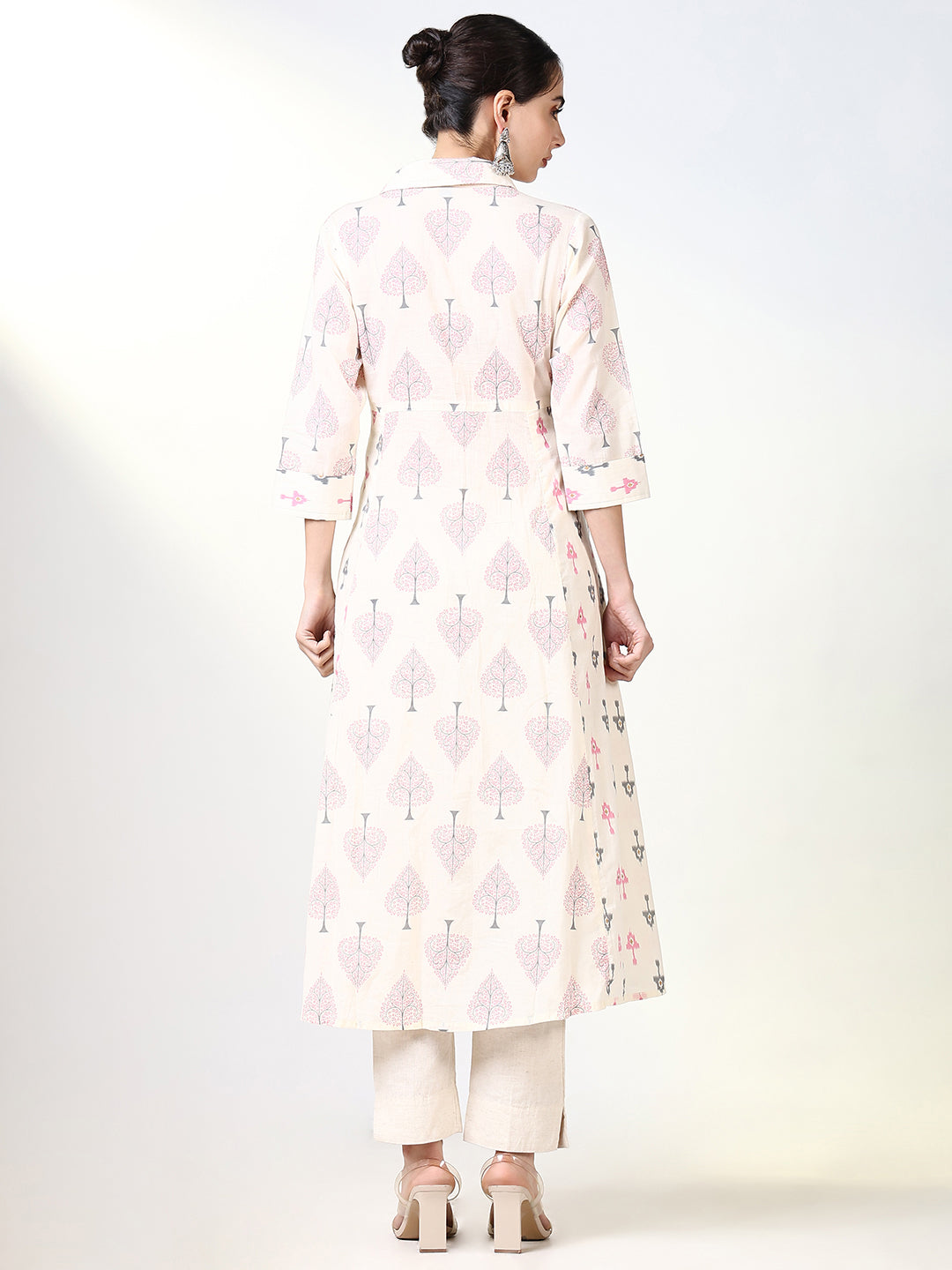 Women Cream Graphic A Line Kurta