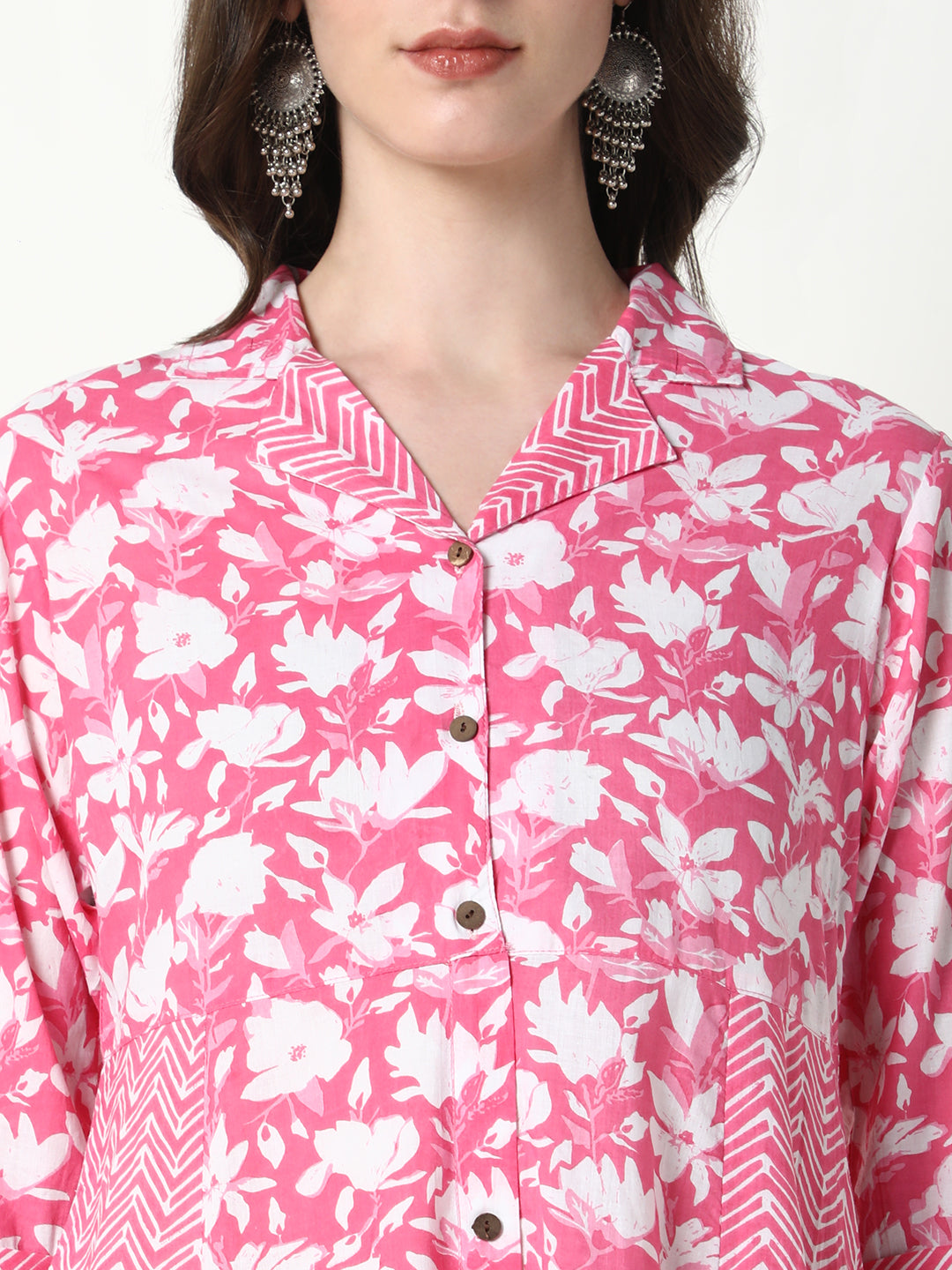 Women Pink Floral A-Line Kurta