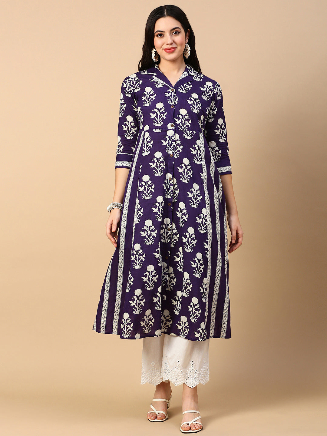 Women Purple Graphic A Line Kurta