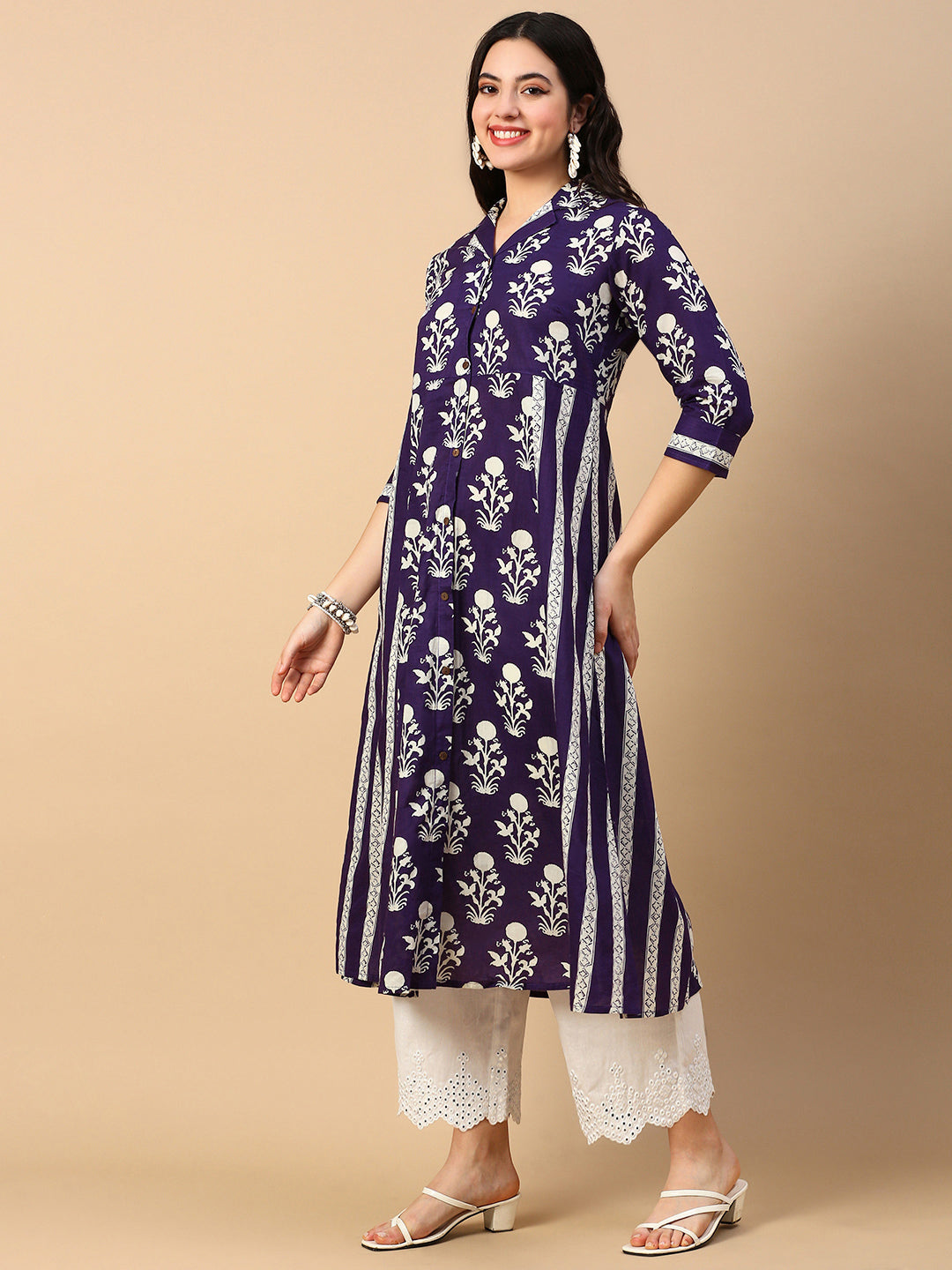 Women Purple Graphic A Line Kurta