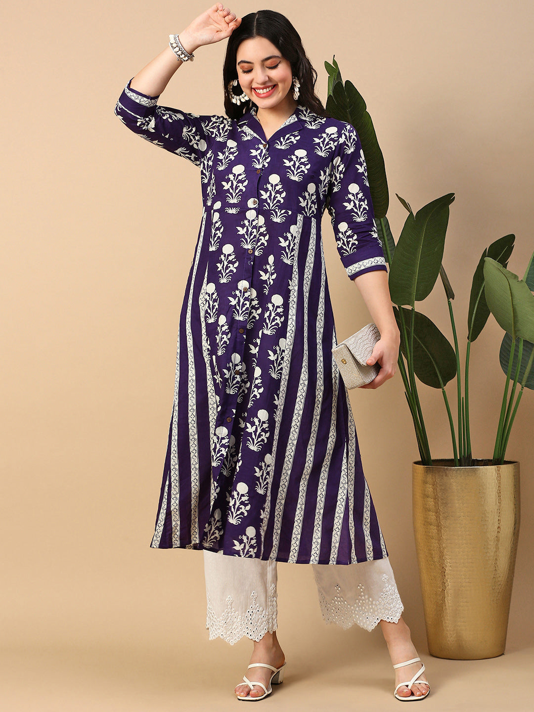 Women Purple Graphic A Line Kurta