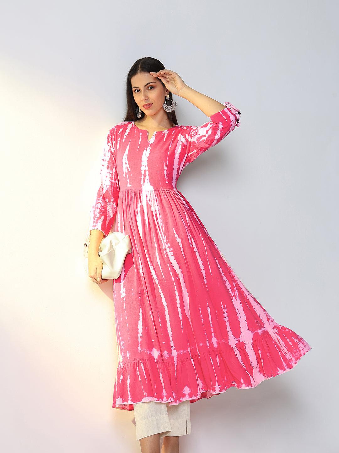 Women Pink Abstract Anarkali Kurta