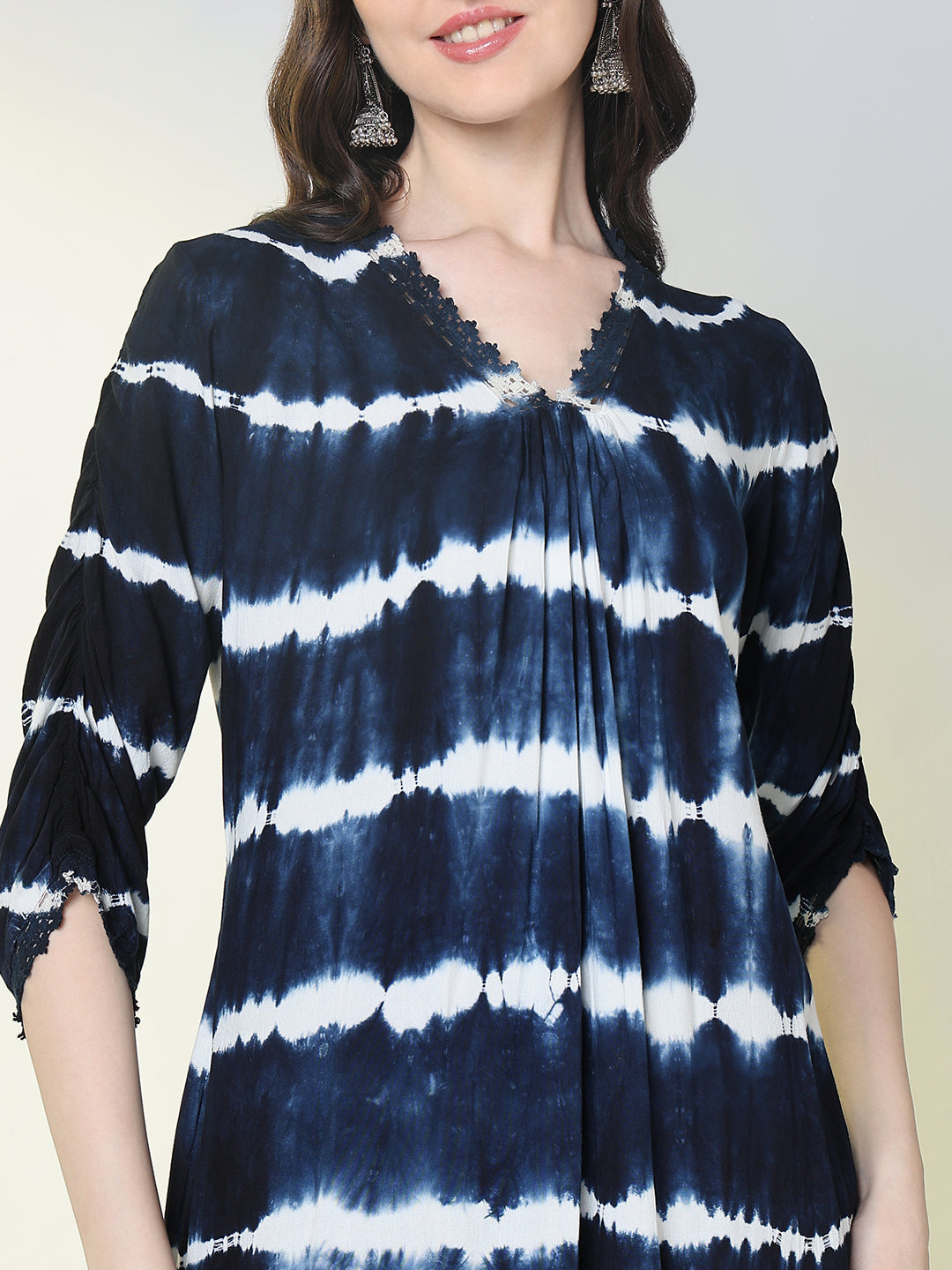 Women Blue Tie Dye A Line Kurta Set