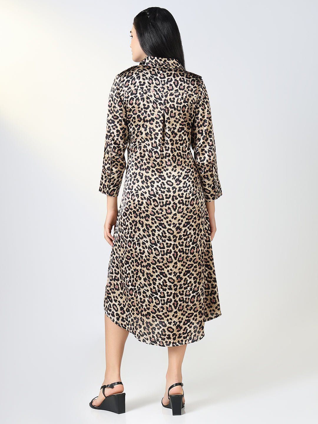 Women Brown Animal Print Shirt Dress