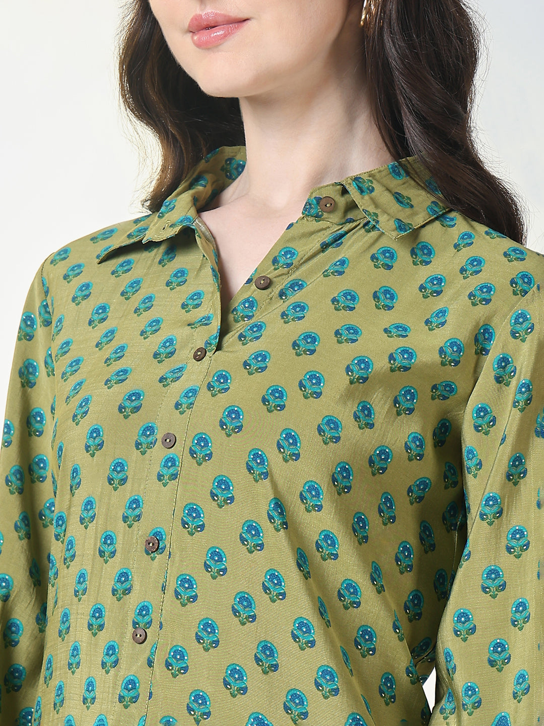 Women Green Graphic Straight Kurta Set