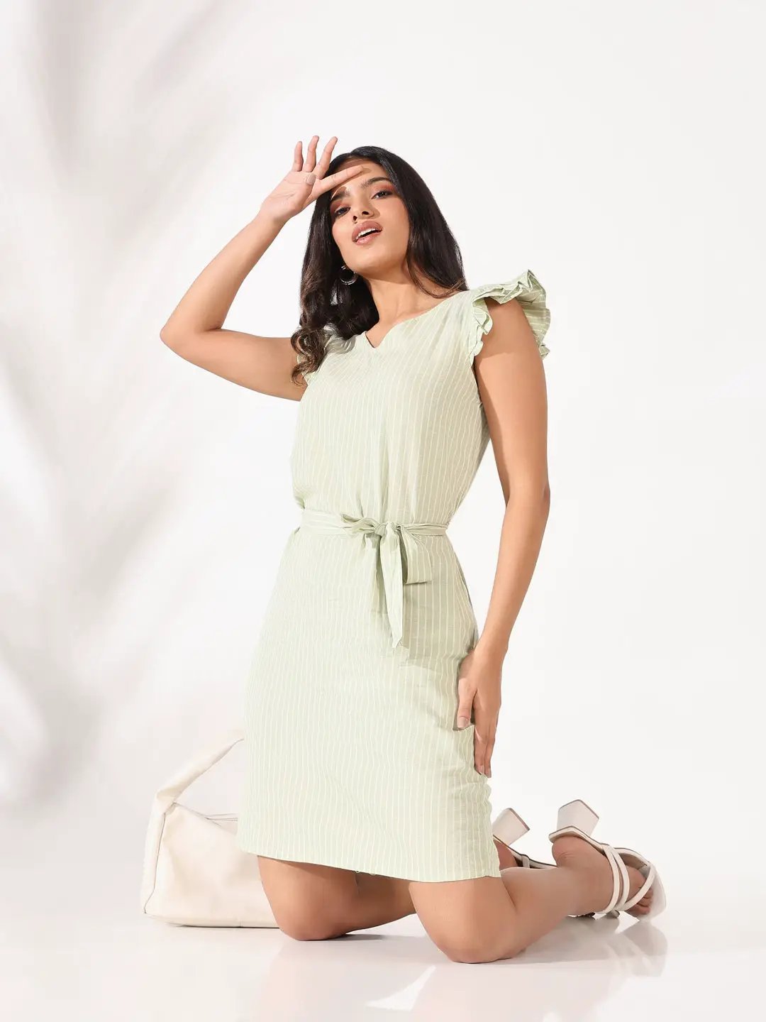Shop Women's Green Cotton Striped Bodycon Dress| Showoffff Shop Women's Green Cotton Striped Bodycon Dress| Showoffff