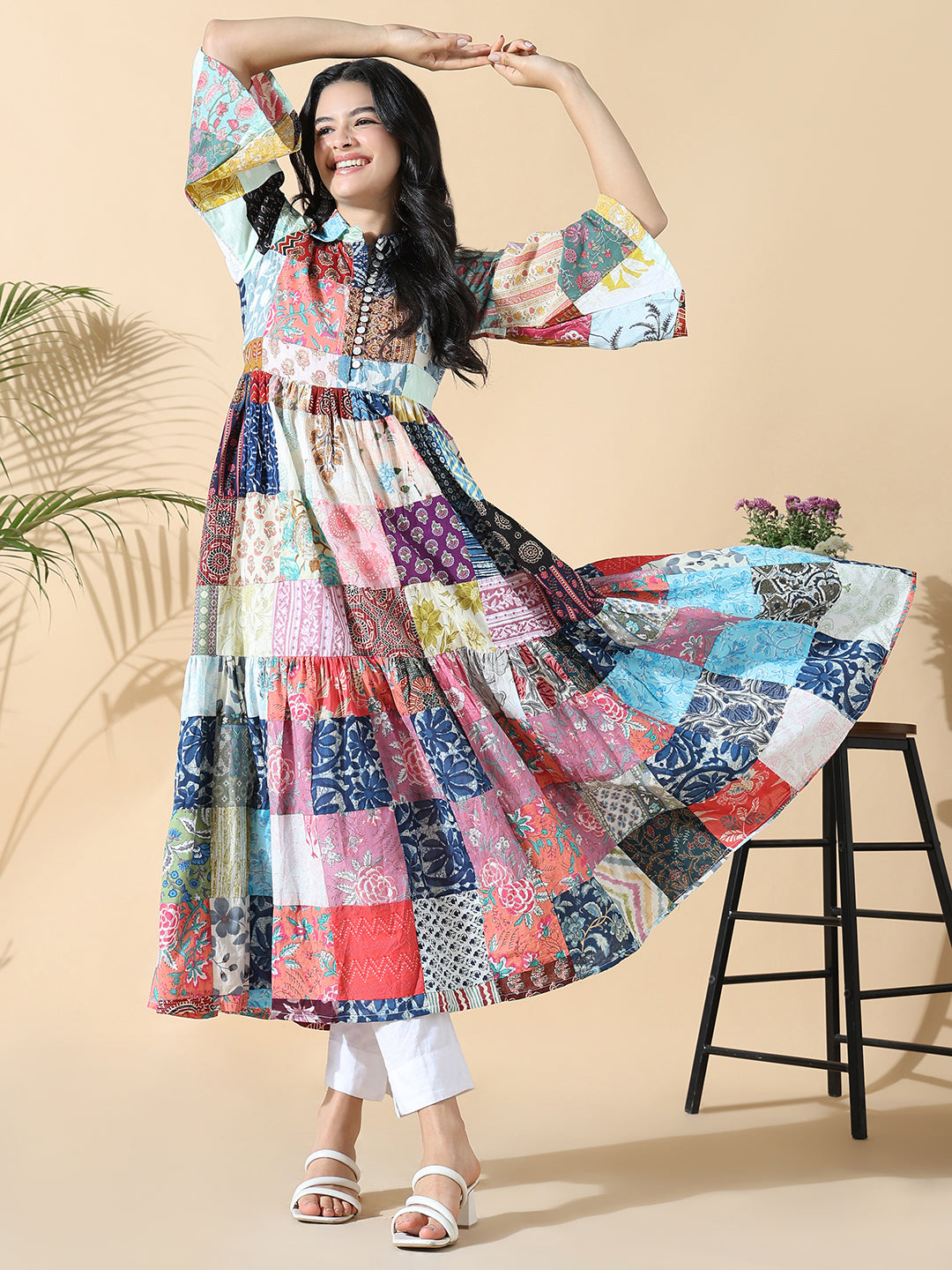 Women Multi Printed Cotton Anarkali Kurta