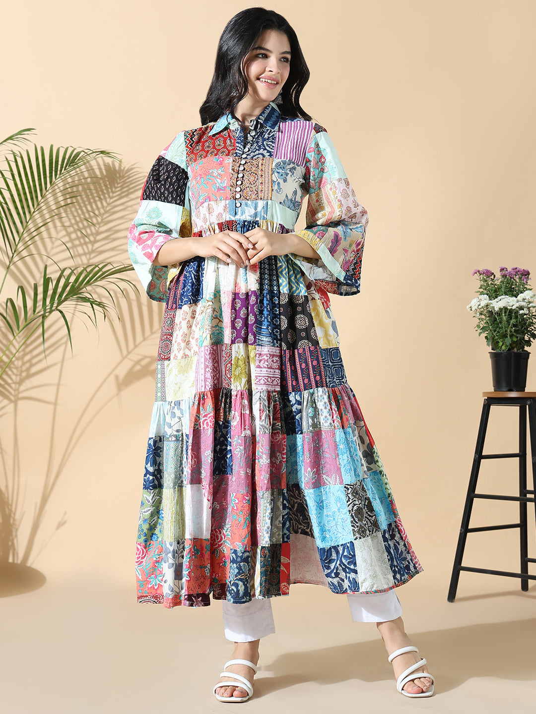 Women Multi Printed Cotton Anarkali Kurta