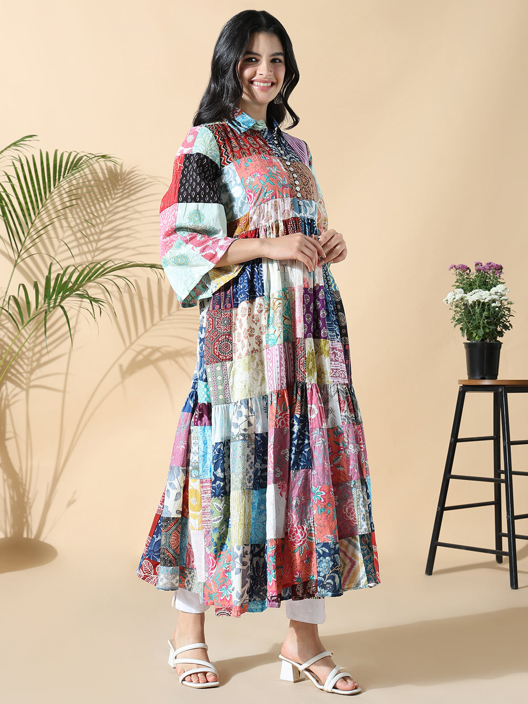 Women Multi Printed Cotton Anarkali Kurta