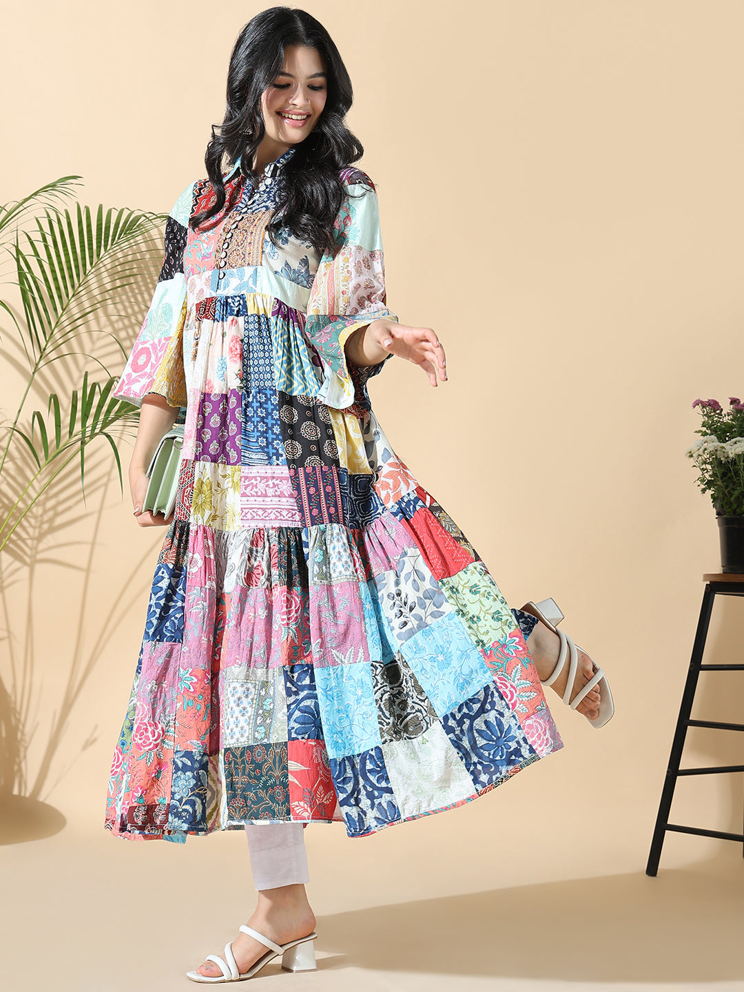 Women Multi Printed Cotton Anarkali Kurta