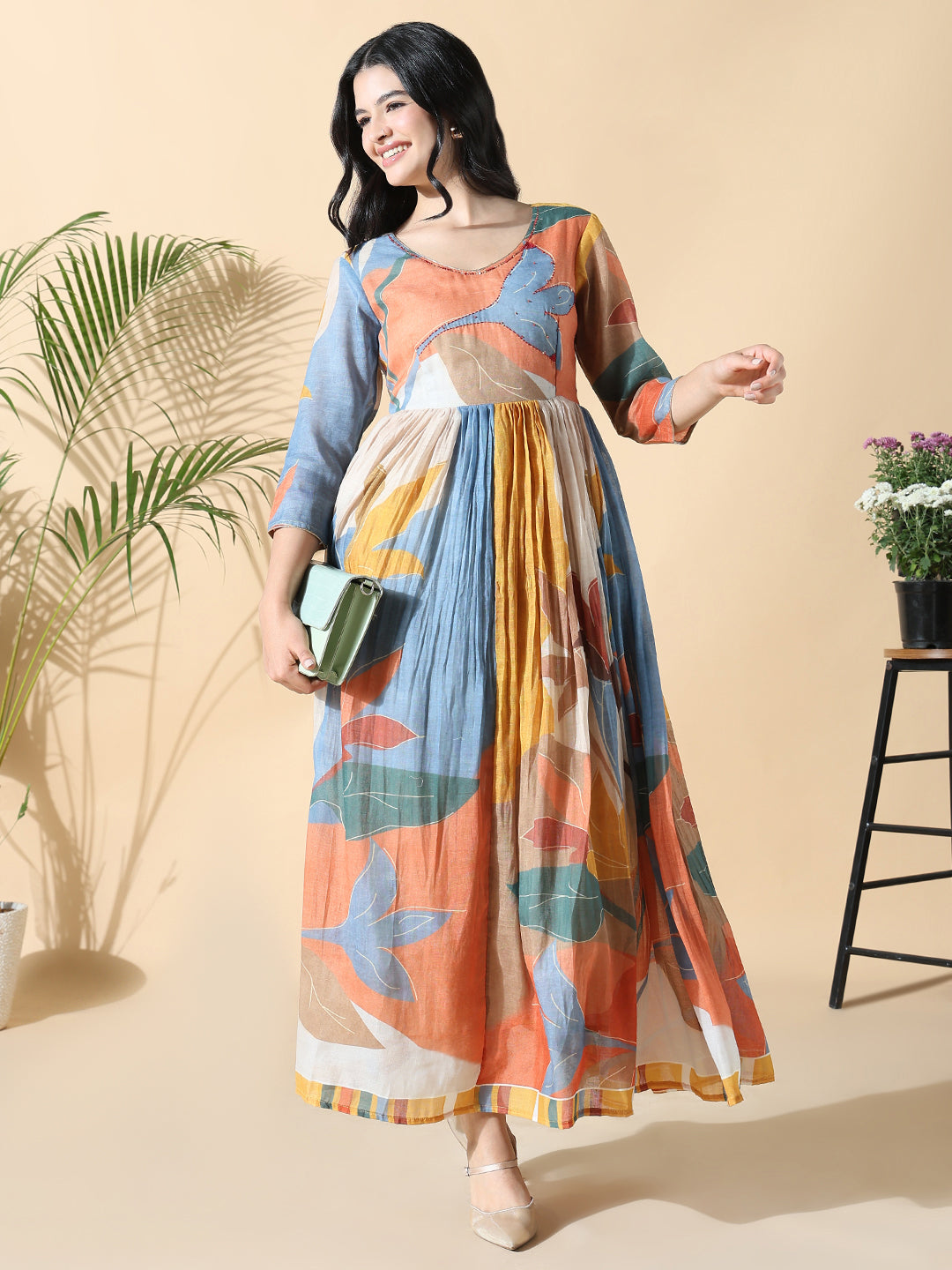 Women Multi Floral Cotton Anarkali Kurta