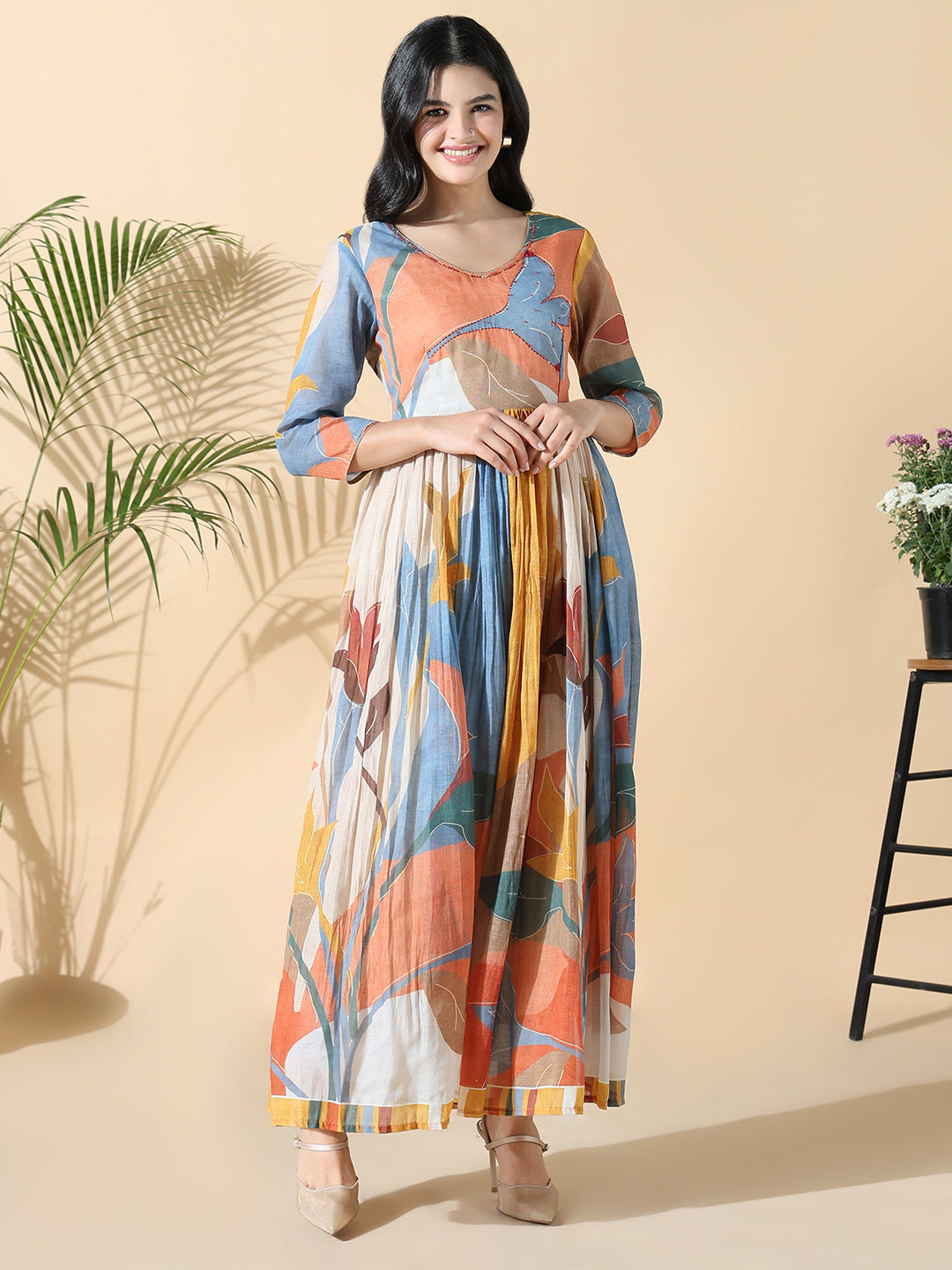 Women Multi Floral Cotton Anarkali Kurta