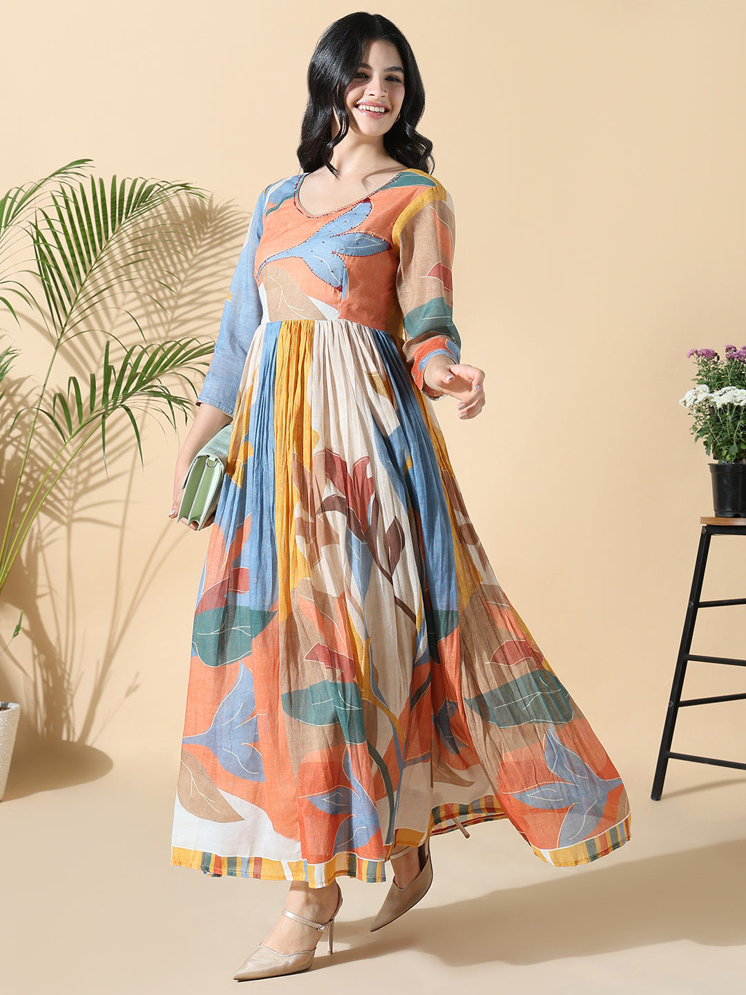 Women Multi Floral Cotton Anarkali Kurta