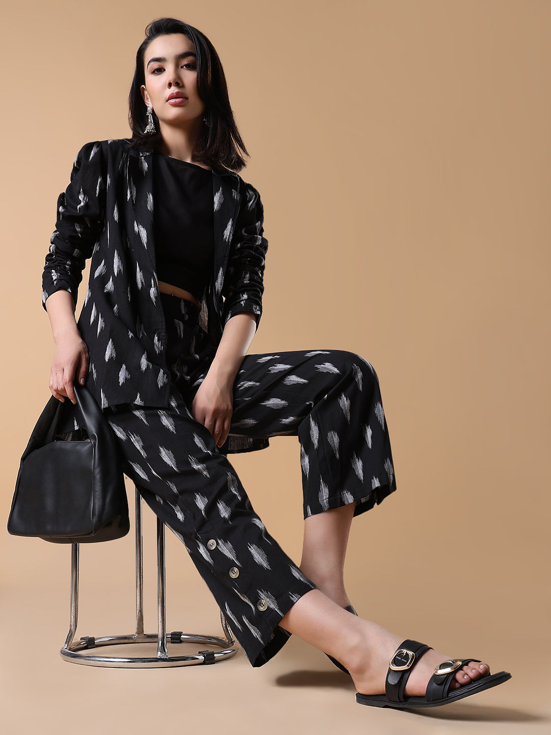 Women Black Printed Co-ords Set with Blazer