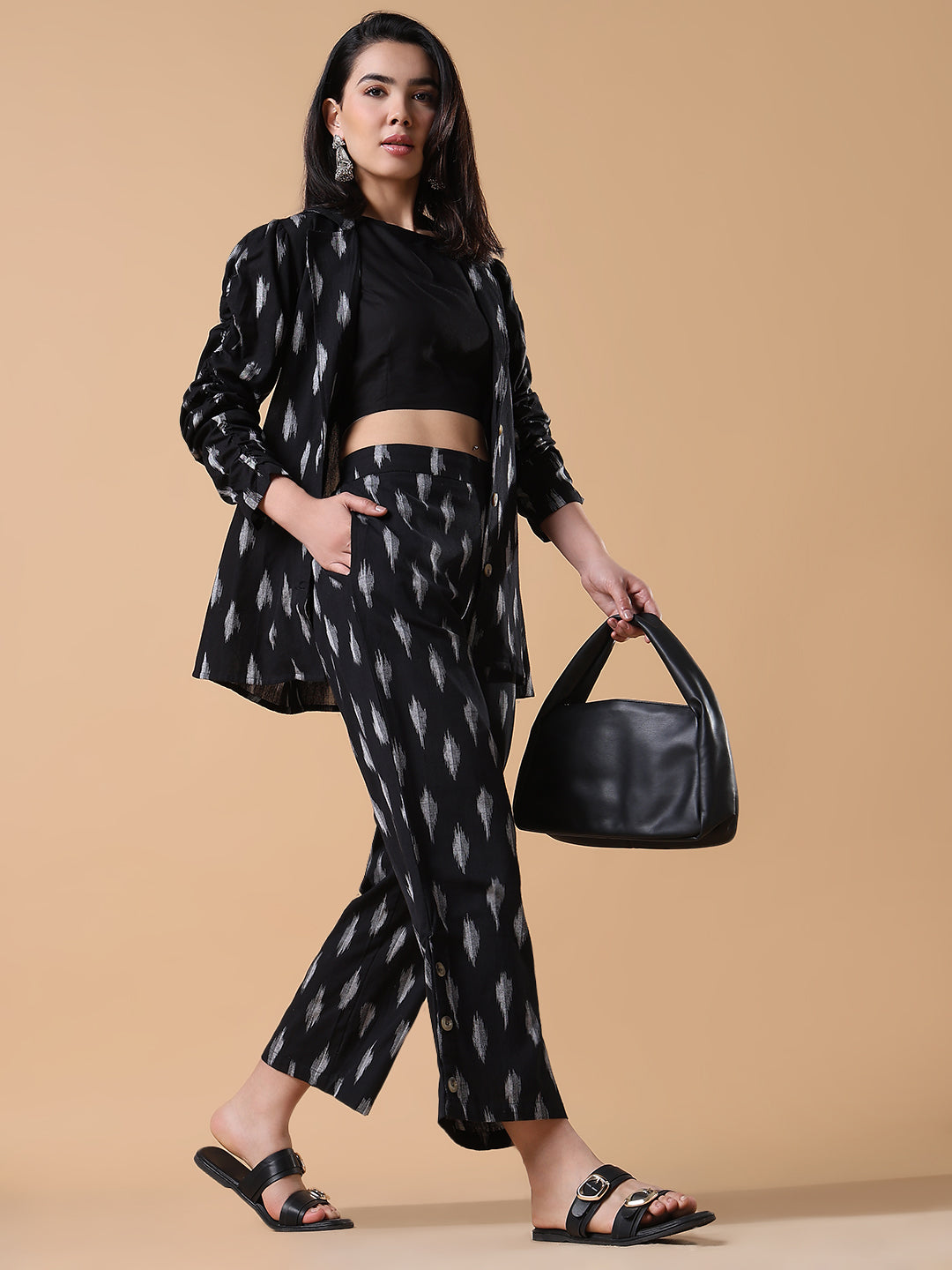 Women Black Printed Co-ords Set with Blazer