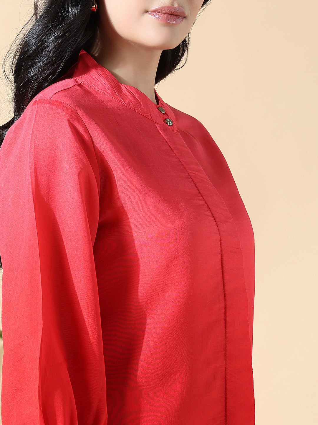 Women Cotton Solid Straight Red Kurta Set