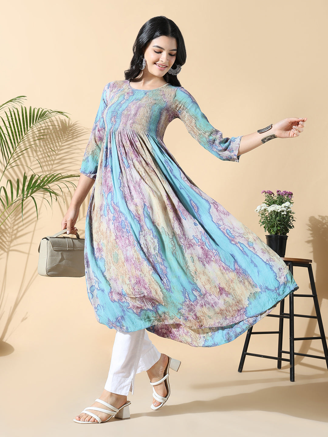 Women Multi Dyed Cotton Anarkali Kurta