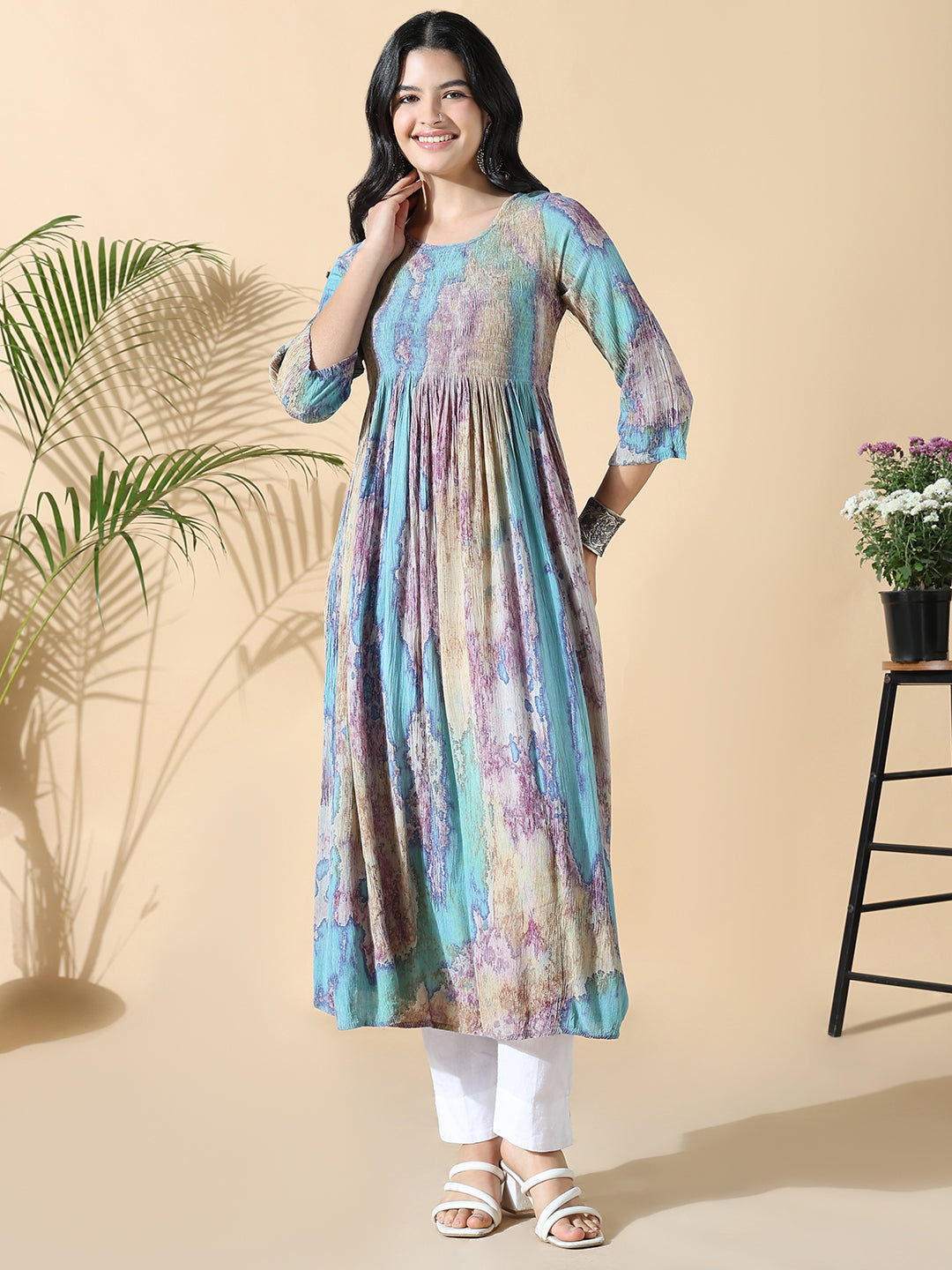 Women Multi Dyed Cotton Anarkali Kurta