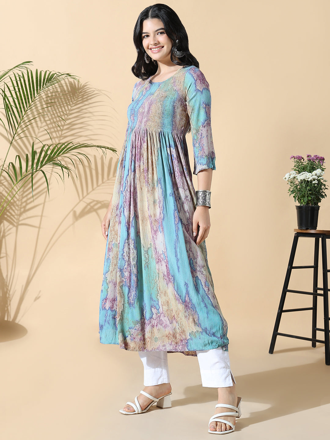 Women Multi Dyed Cotton Anarkali Kurta