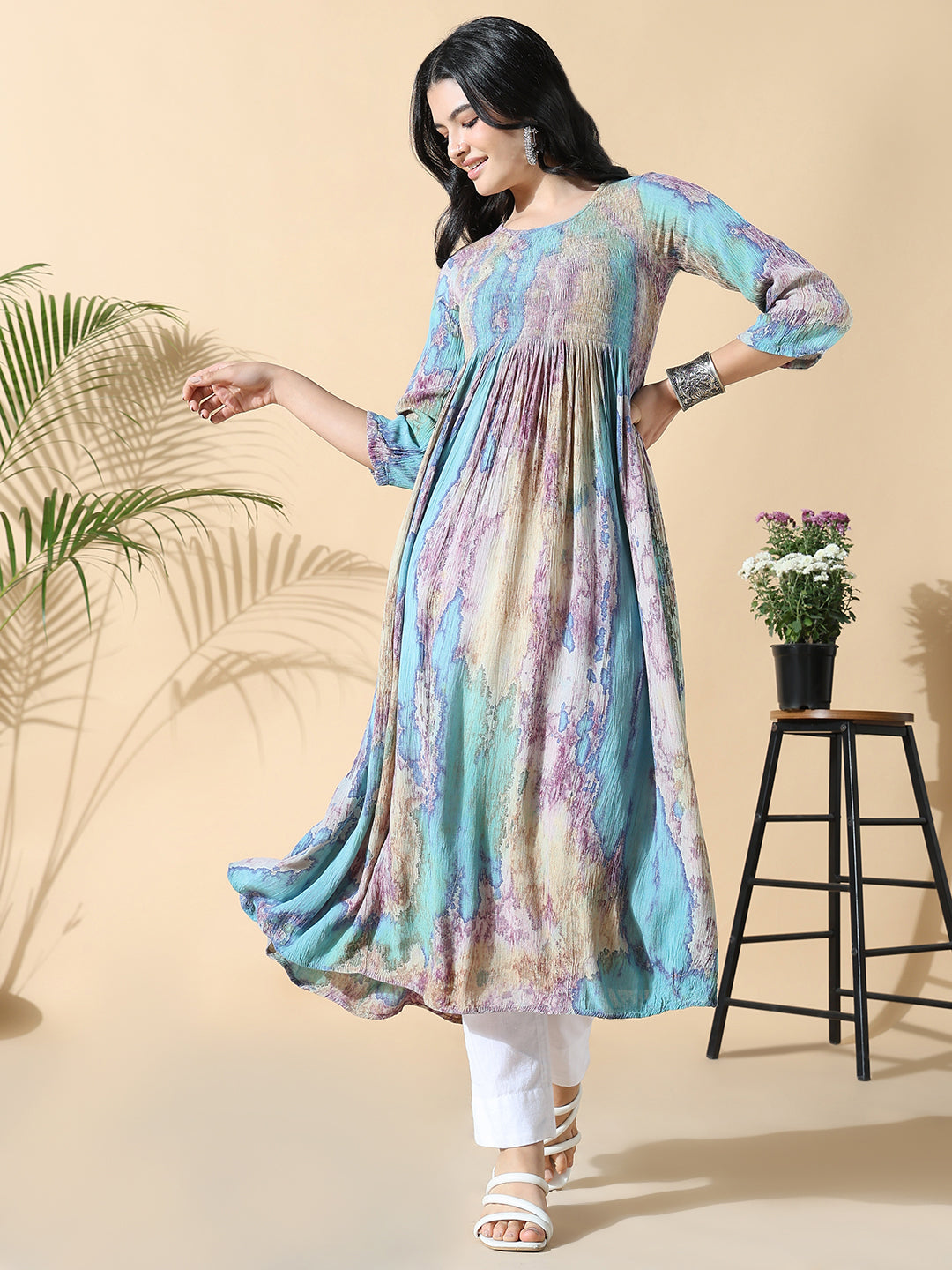 Women Multi Dyed Cotton Anarkali Kurta