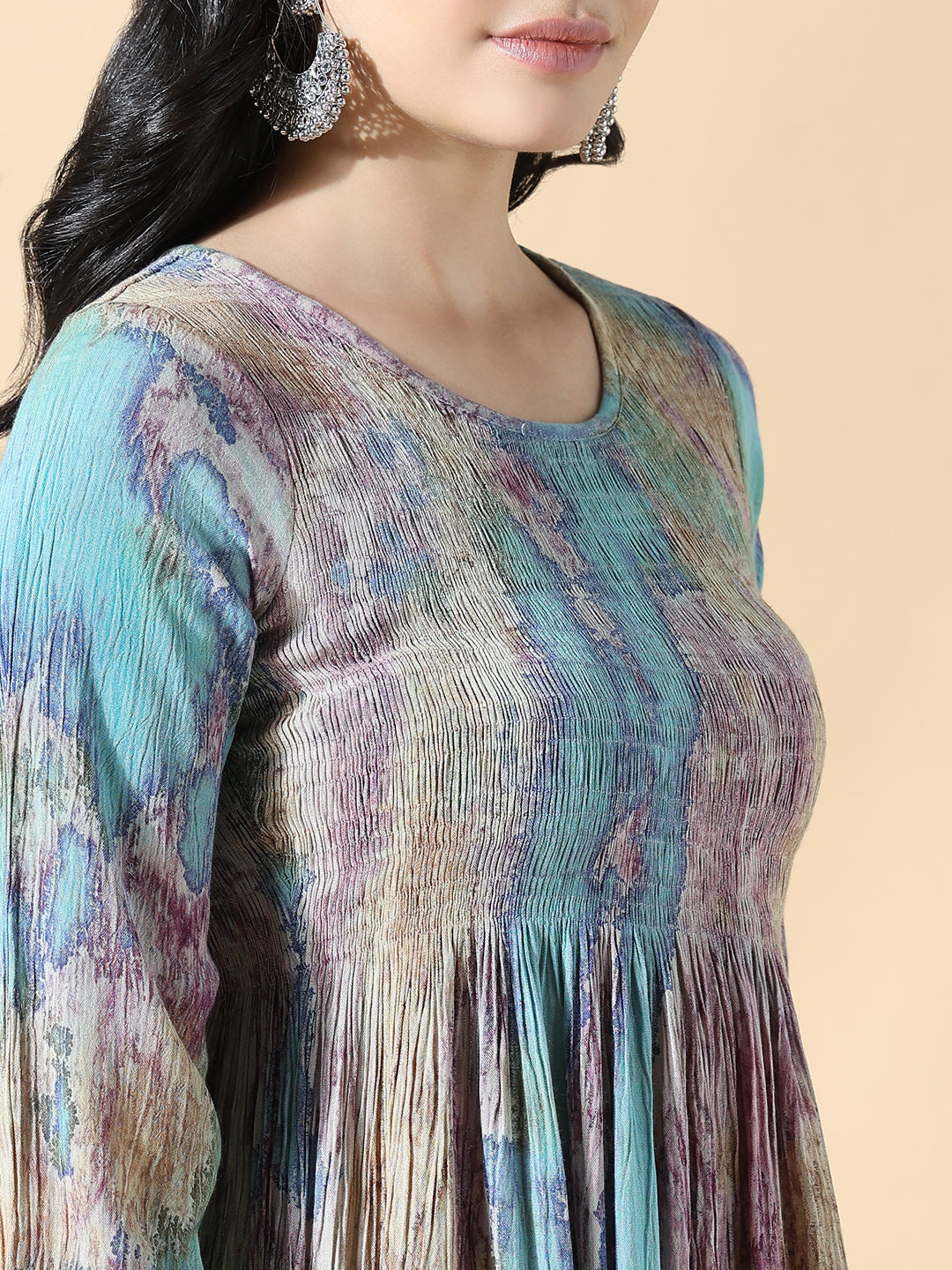 Women Multi Dyed Cotton Anarkali Kurta