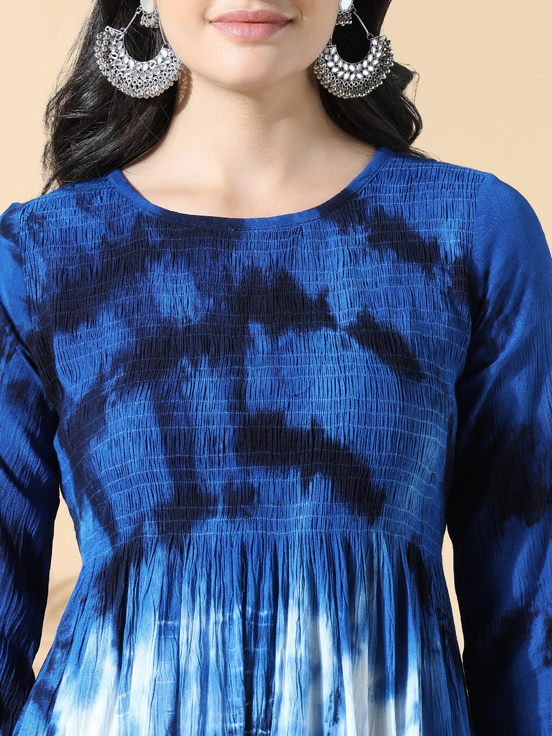 Women Navy Blue Dyed Cotton Anarkali Kurta