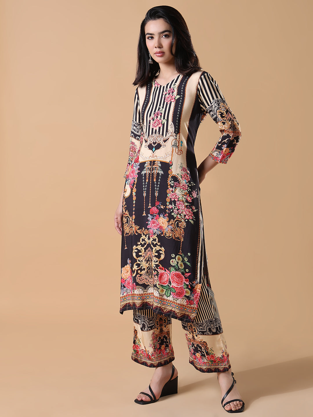 Women Floral Straight Multicolored Kurta Set with Dupatta