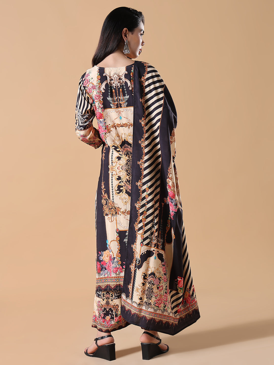 Women Floral Straight Multicolored Kurta Set with Dupatta