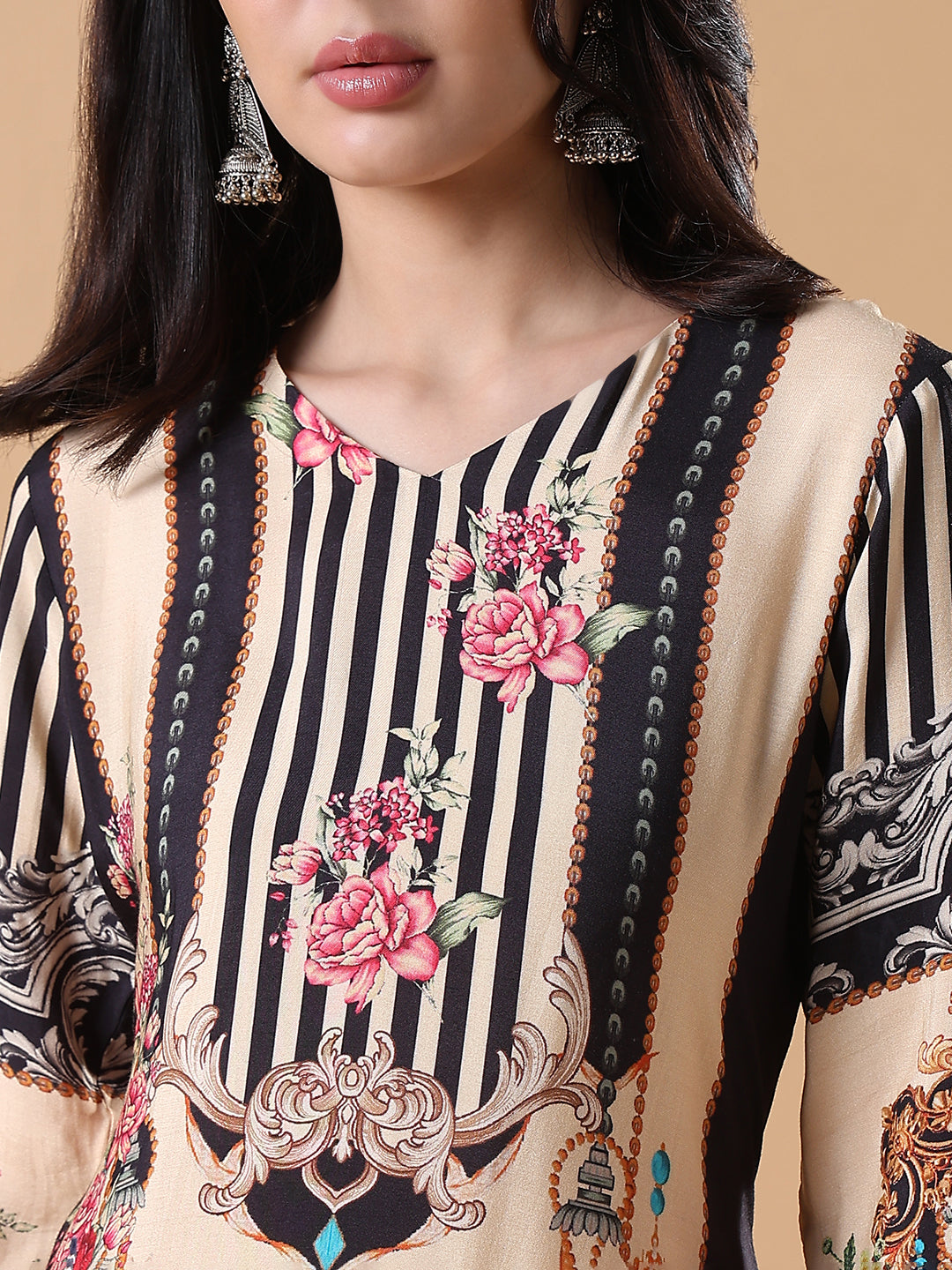 Women Floral Straight Multicolored Kurta Set with Dupatta