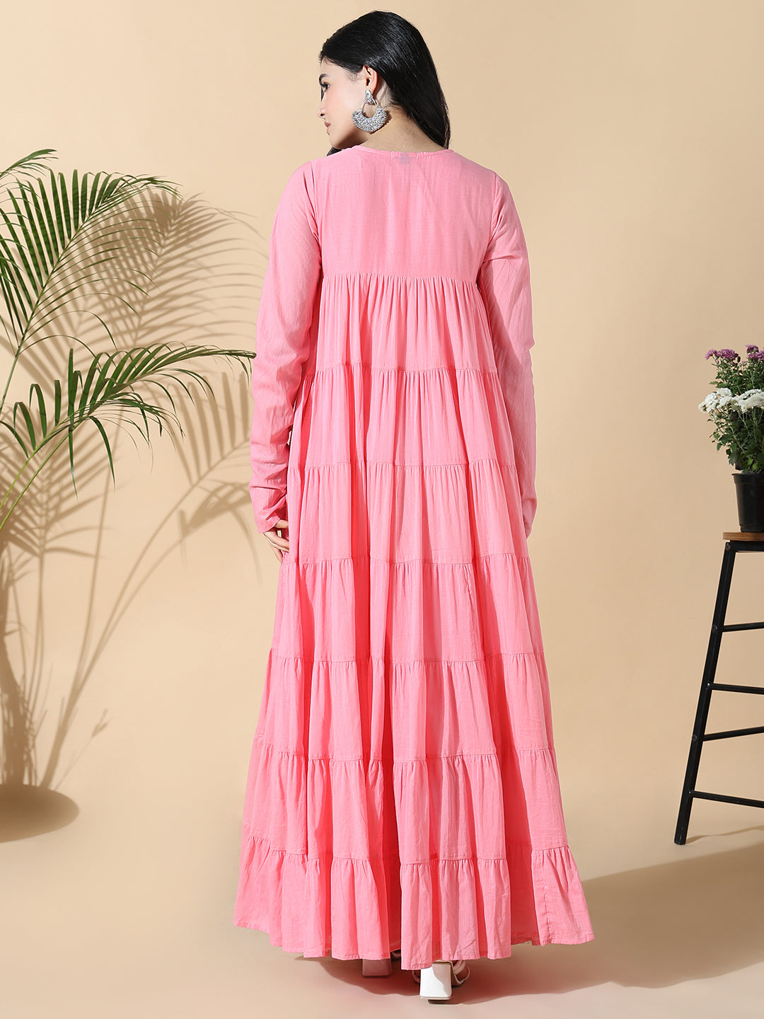 Women Pink Solid Cotton Anarkali Kurta with Inner