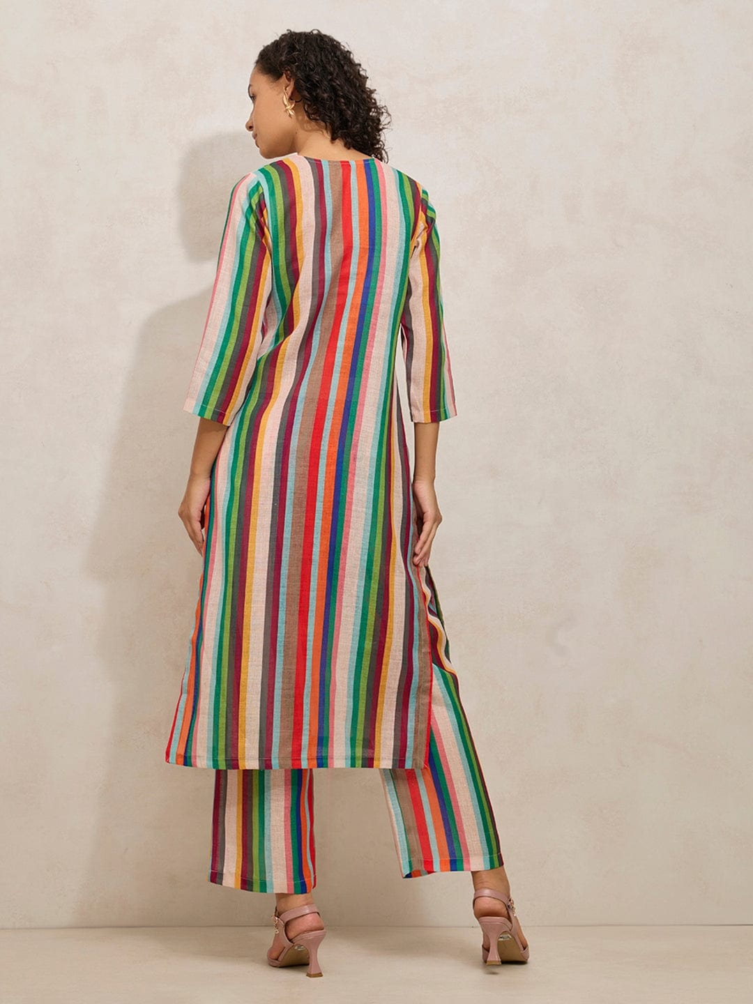 Women's Vertical Stripes Multi Colour Straight Kurta with Pants