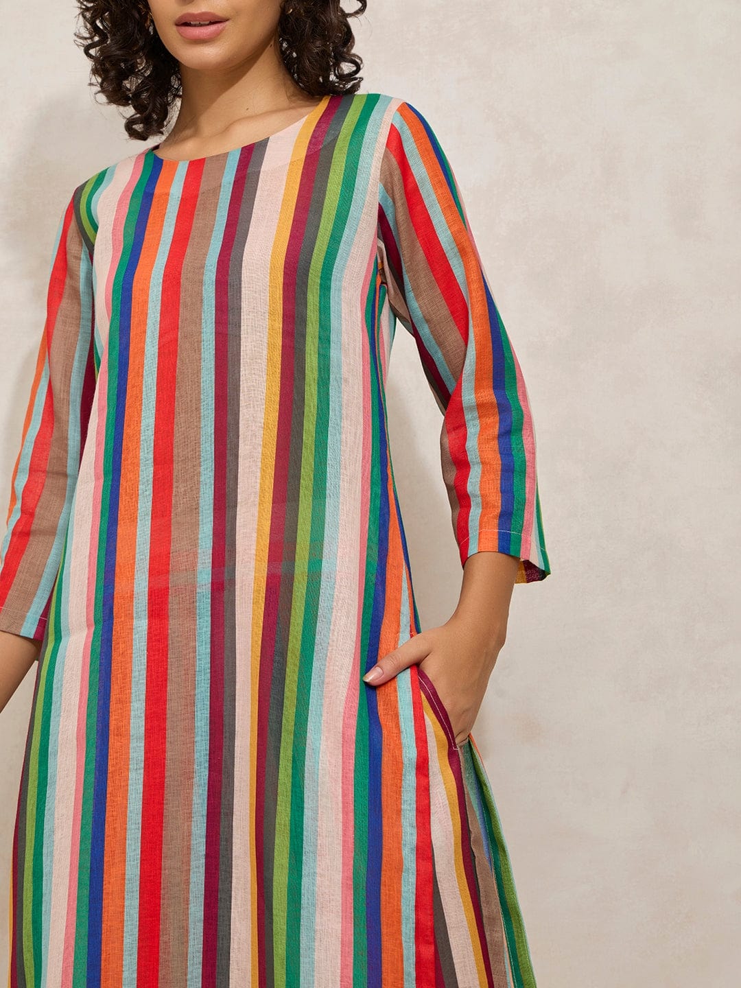 Women's Vertical Stripes Multi Colour Straight Kurta with Pants