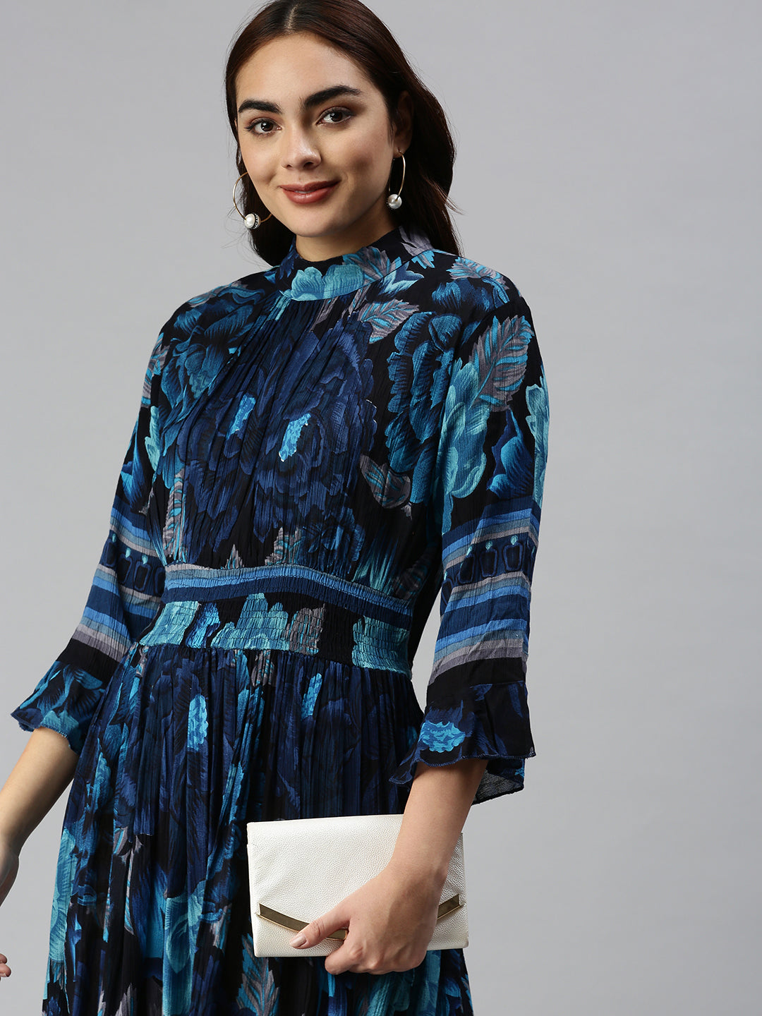 Women Printed Empire Navy Blue Dress