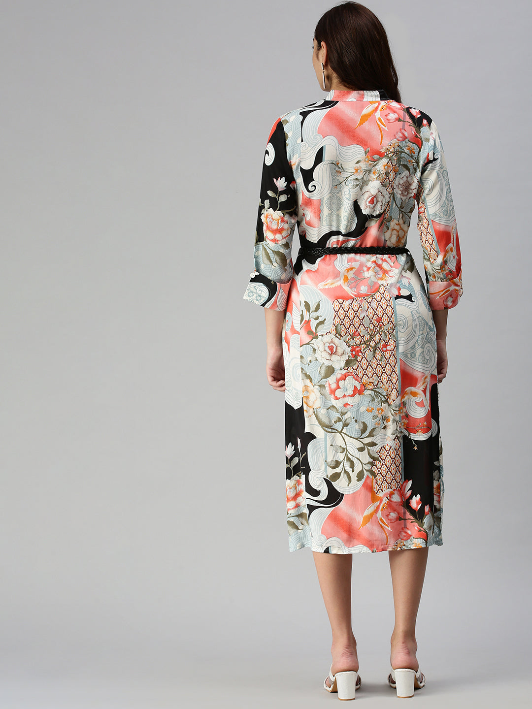 Women Mandarin Collar Printed Shirt Style Multi Dress