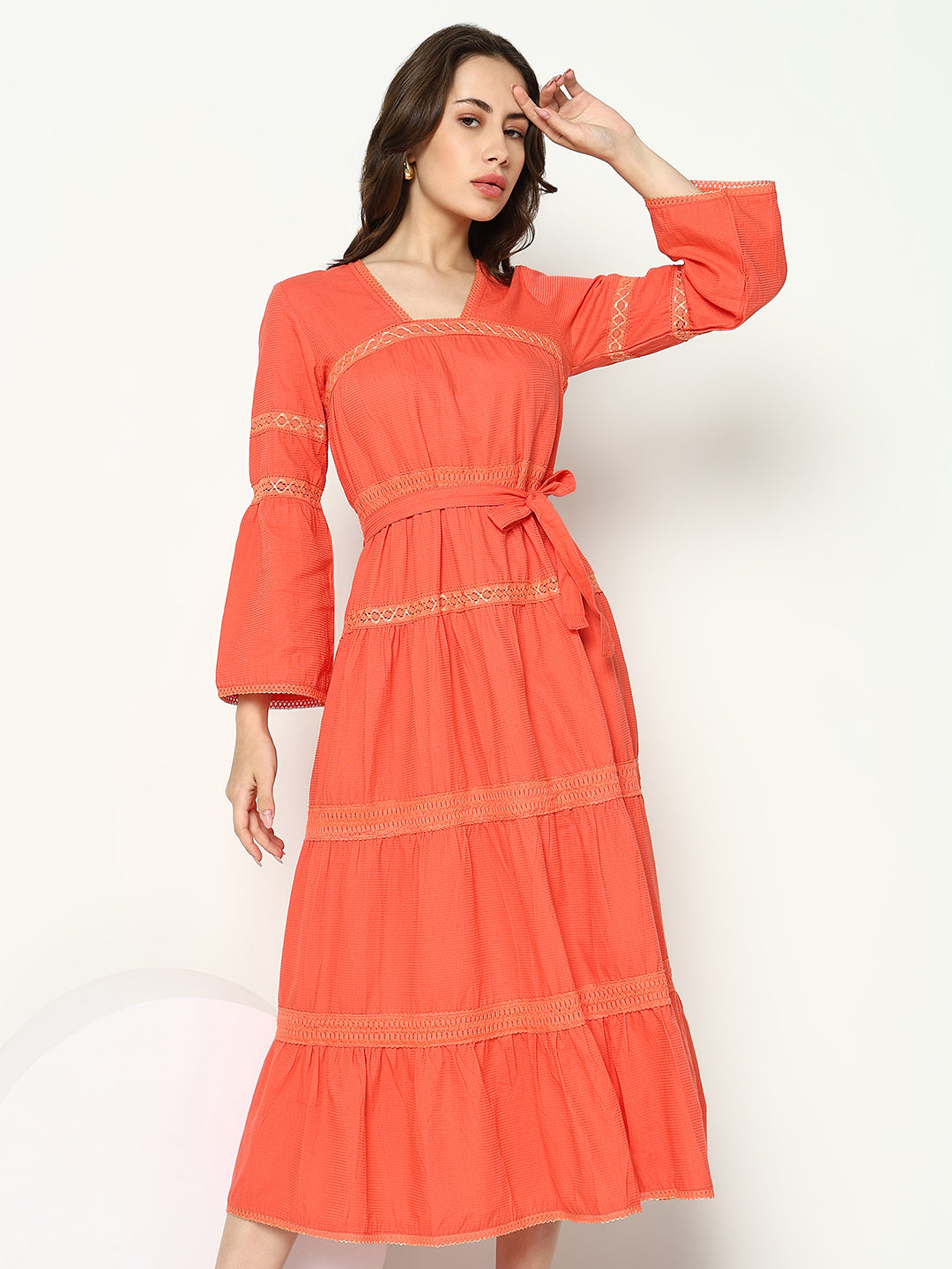 Women's Peach Solid Anarkali Dress