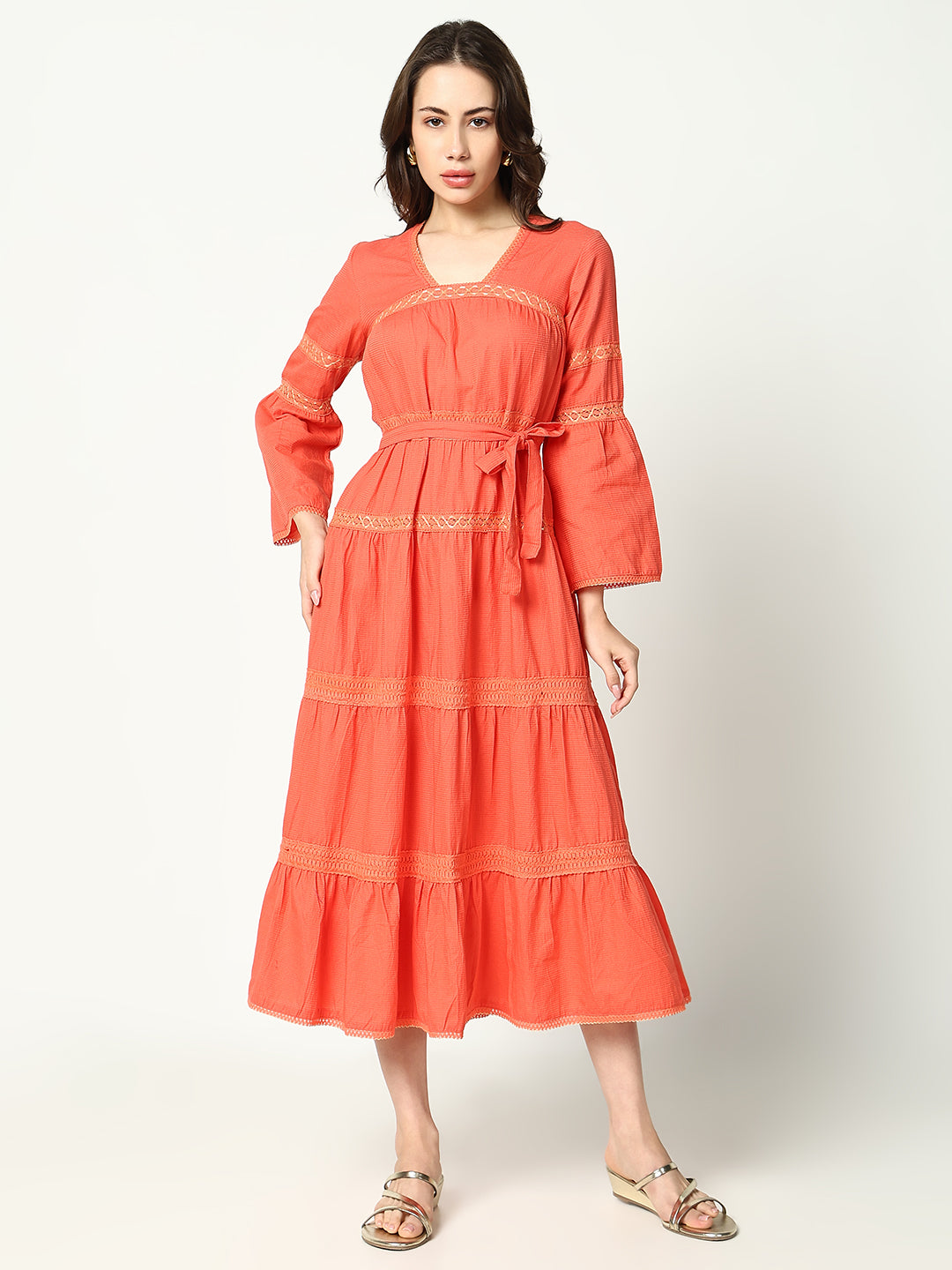 Women's Peach Solid Anarkali Dress