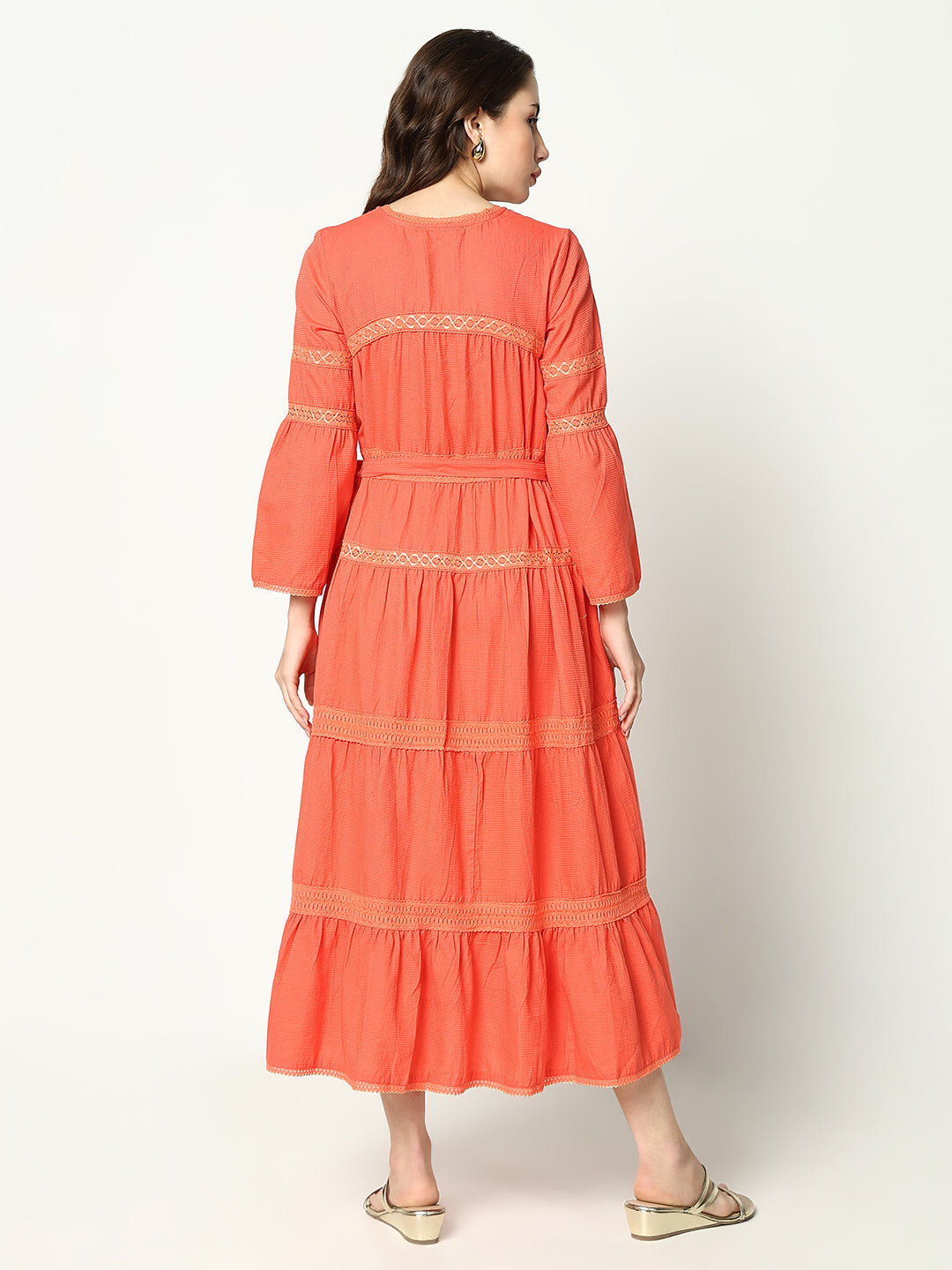 Women's Peach Solid Anarkali Dress