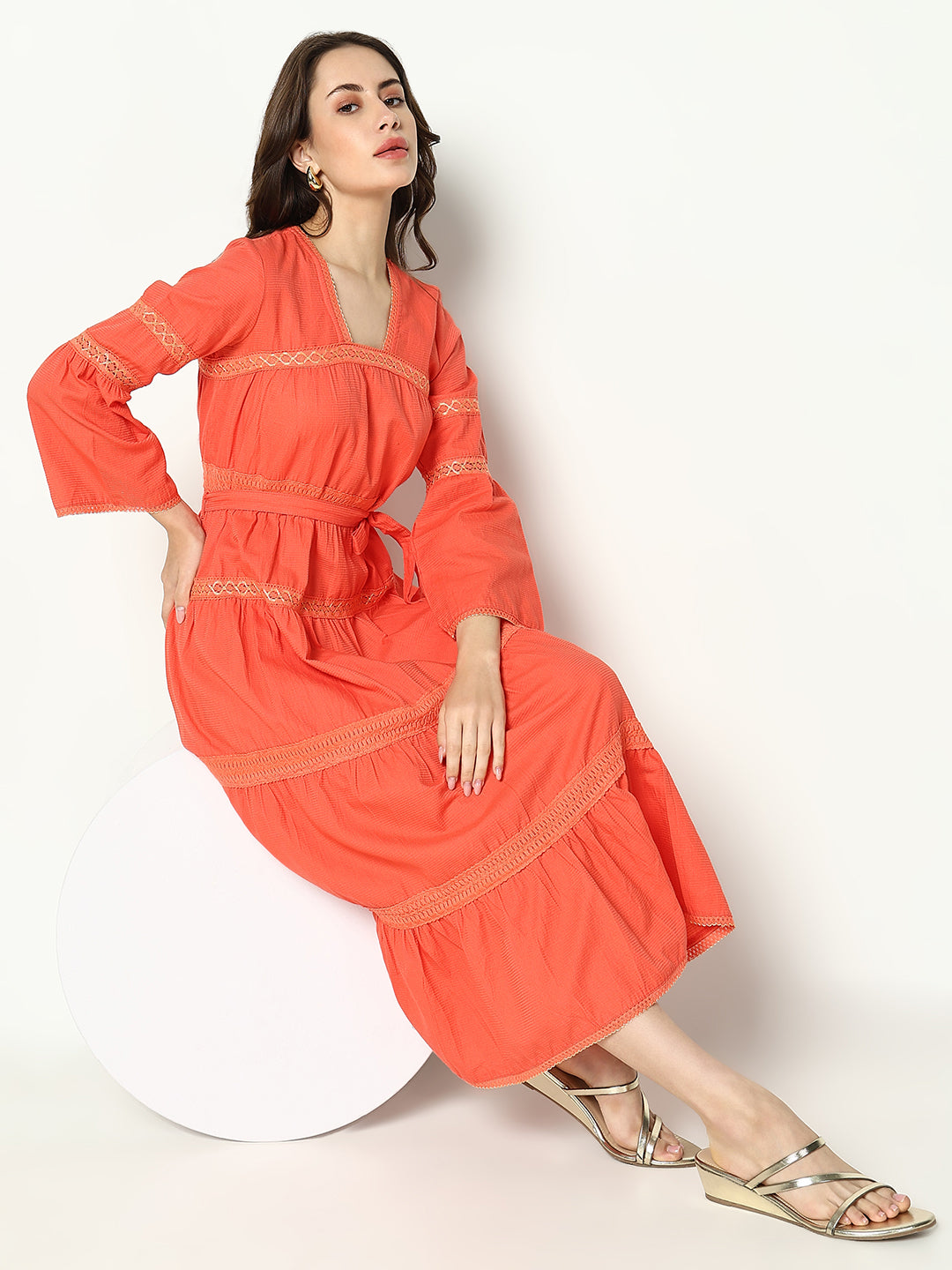 Women's Peach Solid Anarkali Dress