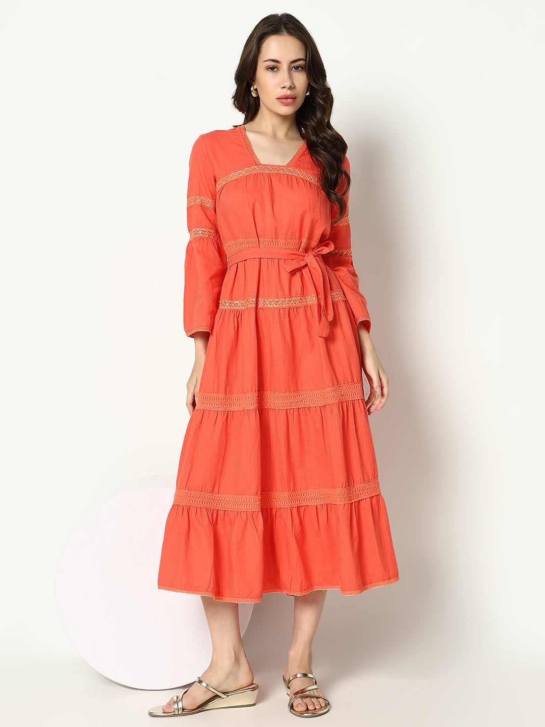 Women's Peach Solid Anarkali Dress