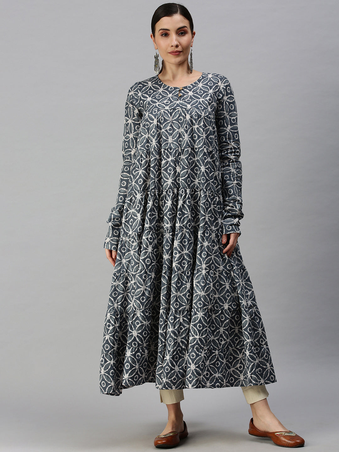 Women Printed Blue Anarkali Kurta