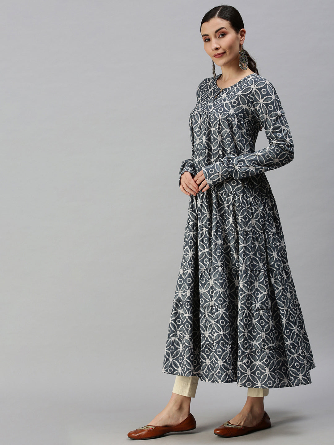 Women Printed Blue Anarkali Kurta