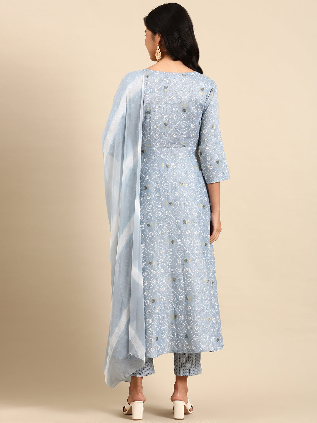 Women Floral Blue A-Line Kurta Set with Dupatta