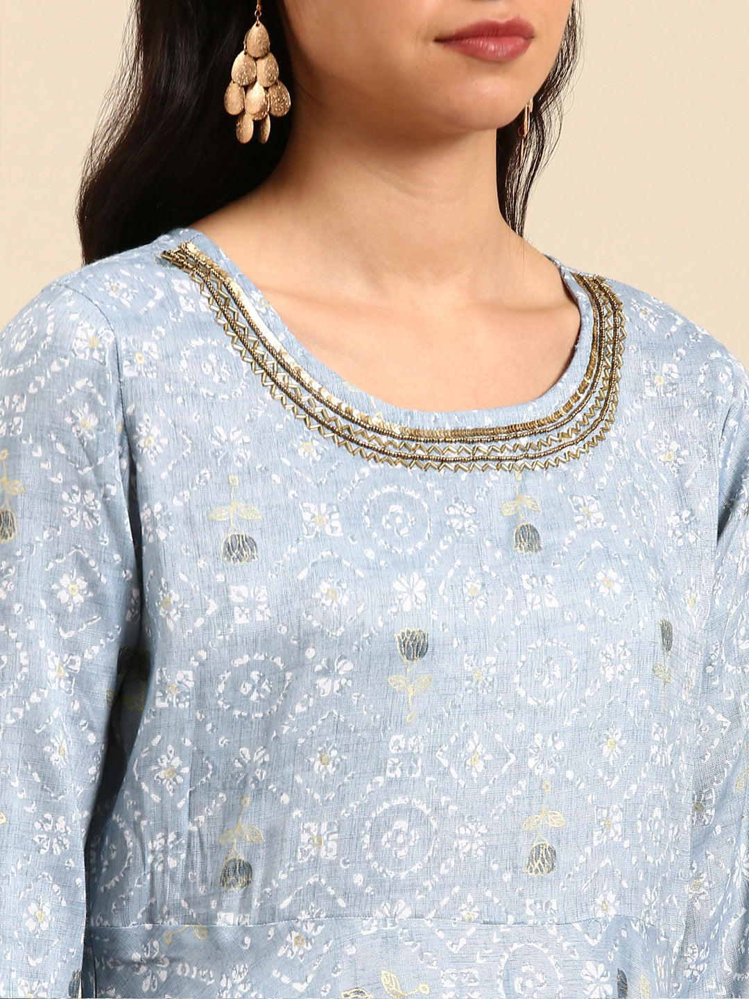 Women Floral Blue A-Line Kurta Set with Dupatta