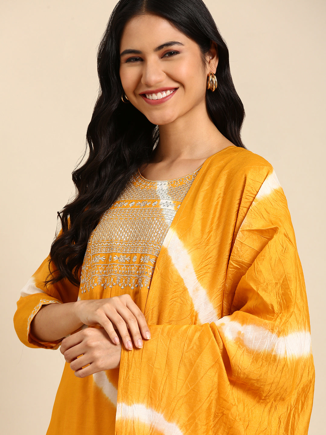 Women Solid Yellow Straight Kurta Set with Dupatta