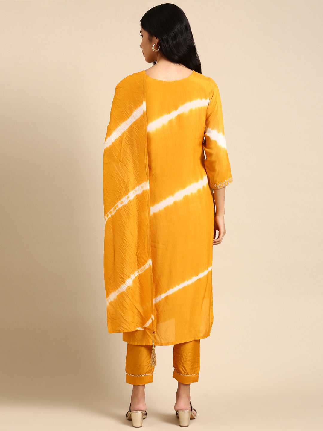 Women Solid Yellow Straight Kurta Set with Dupatta