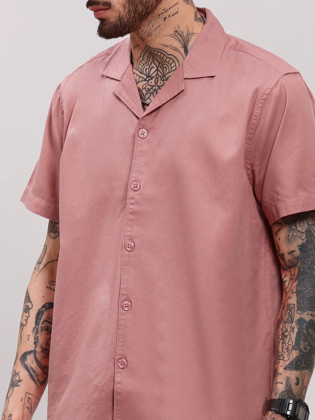 Men Pink Solid Cuban Collar Shirt