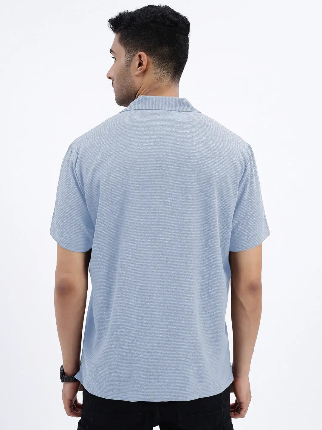 Men's Blue Cuban Collar Relaxed Fit Shirt - from SHOWOFFFF