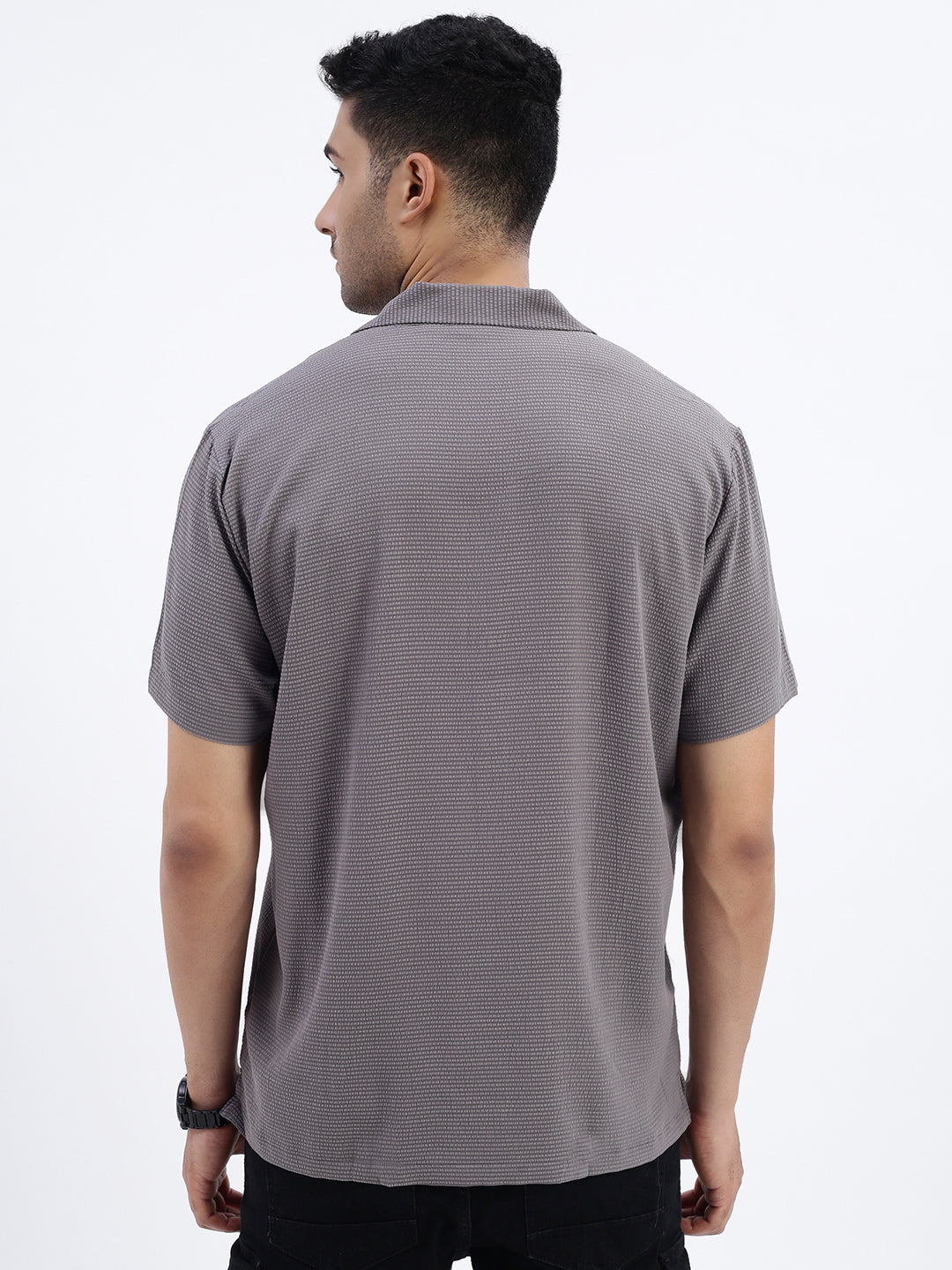 Men Grey Solid Cuban Collar Shirt