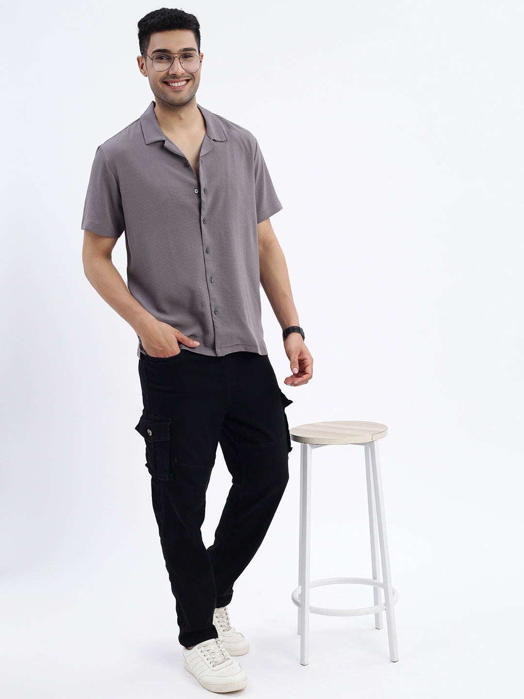 Men Grey Solid Cuban Collar Shirt